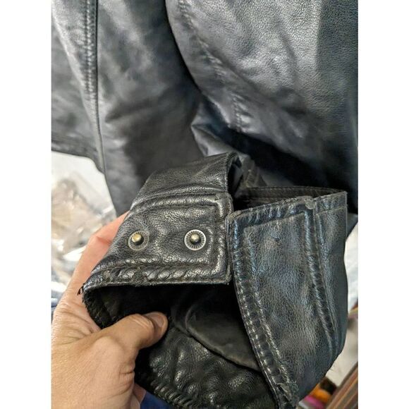 RARE Levi's Faux Leather Wool Blend Red Buffalo Plaid Lined Biker Jacket XL - Picture 9 of 12